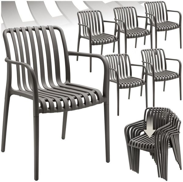 tectake Gartenstuhl Balkonstuhl, stapelbar, 47 x 58 x 80,5 cm, Belastbarkeit 110 kg (Terrassenstuhl Alcudia für Außen in Antrazit, 6 St), wetterfest und UV-beständig, pflegeleicht, rutschfeste Gummischoner