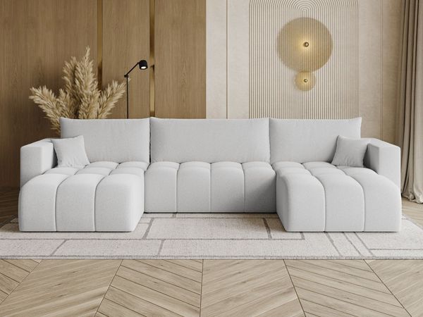 GRAINGOLD Ecksofa U-Form Neva U, Ecksofa mit Schlaffunktion, Bettkasten, mit losen Kissen, Bouclé-Stoff, Grau