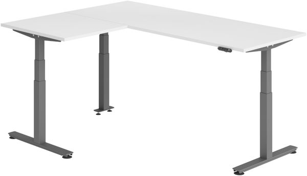 bümö Eckschreibtisch elektrisch höhenverstellbar L-Form: 200x160 cm in weiß, Gestell graphit - Stehschreibtisch mit Memory-Steuerung, elektrischer XXL Schreibtisch für die Ecke, XDSMW-2008-W-G