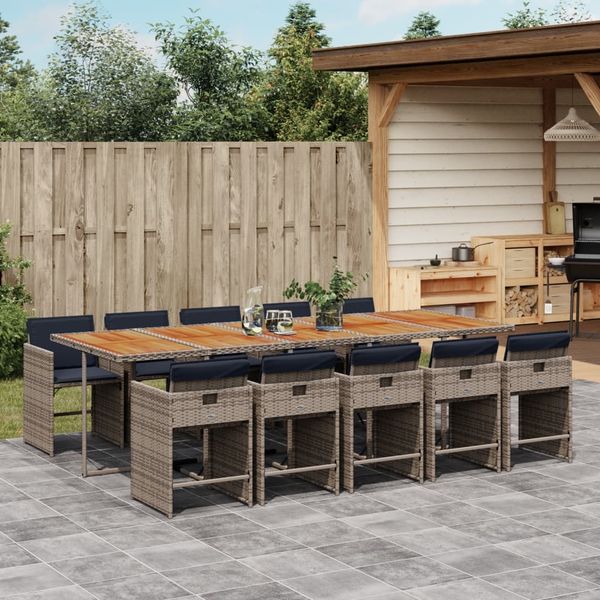vidaXL 11-tlg. Garten-Essgruppe mit Kissen Grau Poly Rattan 3277885