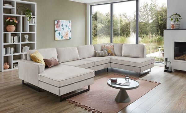 Places of Style Wohnlandschaft Pinto, 350 cm, U-Form, XXL, mit Ottomanen, Cord, Feincord, Luxus-Microfaser Leder und Chenille
