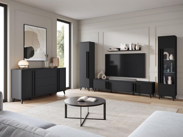 Wohnzimmer-Set Hailea IV (Farbe: Schwarzer Graphit, mit weißer LED Beleuchtung)
