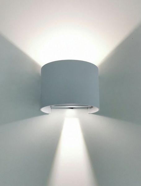 TRANGO LED Außen-Wandleuchte, 3035T IP44 Up & Down Wandstrahler in Silber Rund inkl. 1x 7 Watt 4000K Neutralweiß LED Modul *FLEX* mit einstellbar Abstrahlwinkel - innen & außen, Wandstrahler, Außenwandleuchte, Außenstrahler