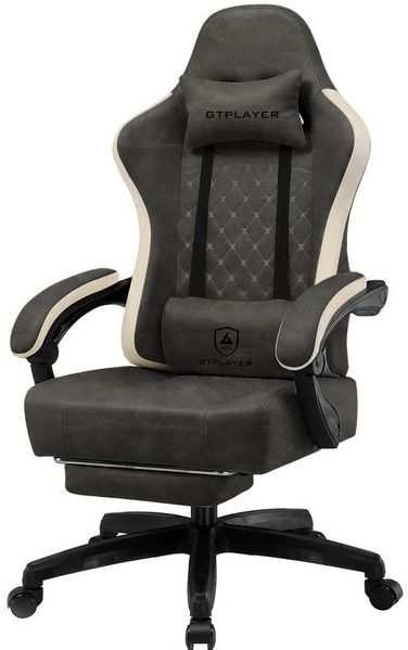 GTPLAYER Gaming-Stuhl Ergonomischer Gaming Sessel Schreibtischstuhl aus Stoff/Kunstleder (Pacekung), Federsitzkissen mit Fußstütze