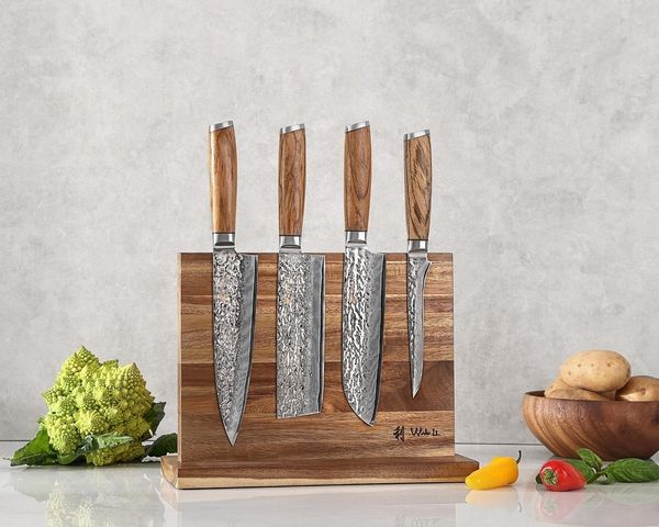 Wakoli Messer-Set Chef's Choice 4er Damast Küchenmesser Set & magnetischer Messerblock (5-tlg)