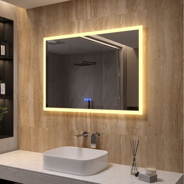 AQUABATOS LED-Lichtspiegel Badezimmer Spiegel Badspiegel Wandspiegel mit Beleuchtung Licht Led (mit/ohne Uhr), (3 Lichtfarben/Kaltweiß), (mit/ohne Bluetooth), mit/ohne Schminkspiegel), 100x70cm beschlagfrei