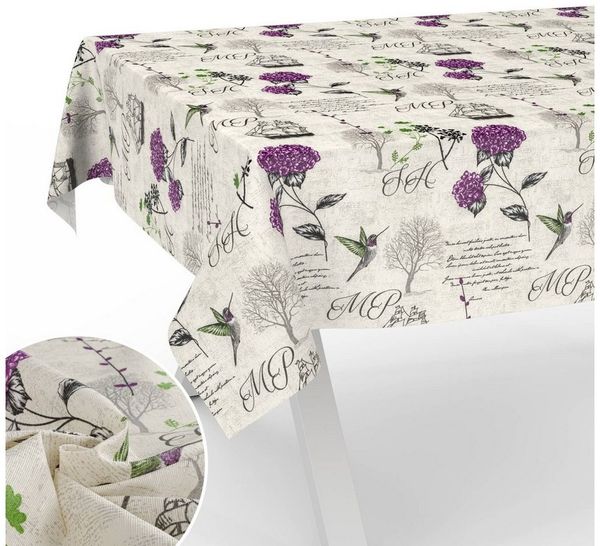 ANRO Tischdecke mit Blumen Botanik aus Stoff Tischwäsche mit Beschichtung Tischtuch (Einzelstück 1-tlg), auch als Gartentischdecke - mit Schutzschicht