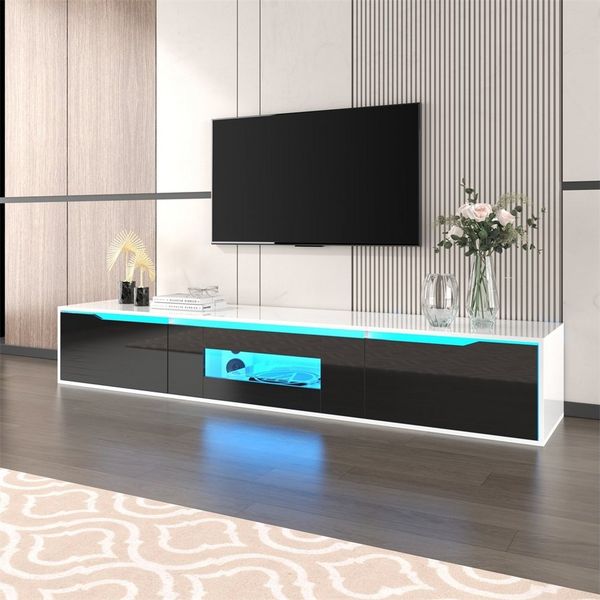 autolock TV-Schrank TV-Lowboard Fernsehschrank TV-Tisch Variable LED-Beleuchtung Hochglanz-TV-Schrank Schwarz und Weiß farbwechselnder Schrank