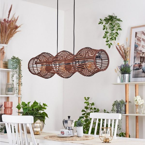 hofstein Pendelleuchte Hängelampe aus Metall/Bambus in Schwarz/Braun, ohne Leuchtmittel, Hängeleuchte im skandinavischen Design, Boho-Style, max. 170 cm, 3xE27