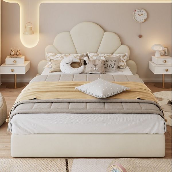 REDOM Polsterbett Kinderbet mit Blüten-Kopfteil, Samtbezug, modernes Design (rutschfestes Bodendesign, stabil, ideal für Paare und Jugendliche, 140x200 cm), ohne Matratze