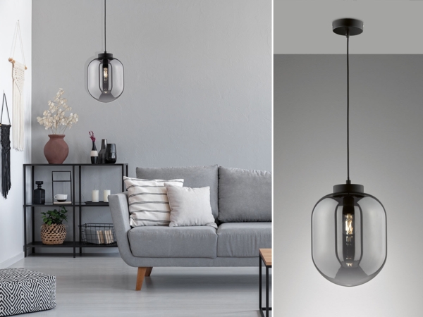 LED Pendelleuchte Industrial 1-flammig Rauchglas Glaskugel, Ø 24cm