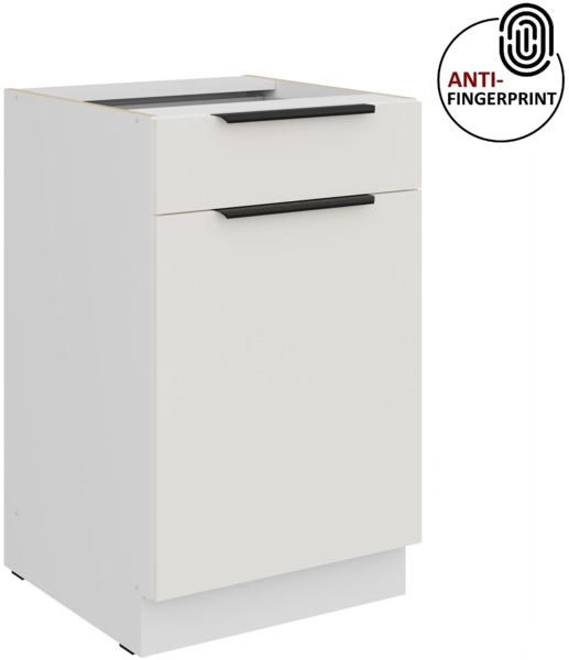 Küchen Unterschrank 50 cm Küche ARIA Weiss ultra matt + Weiss matt, hochwertige Fronten mit Anti Fingerprint Beschichtung Küchenzeile Küchenblock