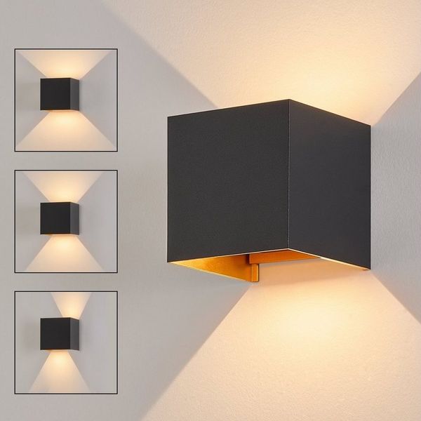 ZMH LED Wandleuchte Innen Wandlampe 5W Außenlampe Warmweiß Wand Flur, LED fest integriert, Wand Flur Schwarz-Gold