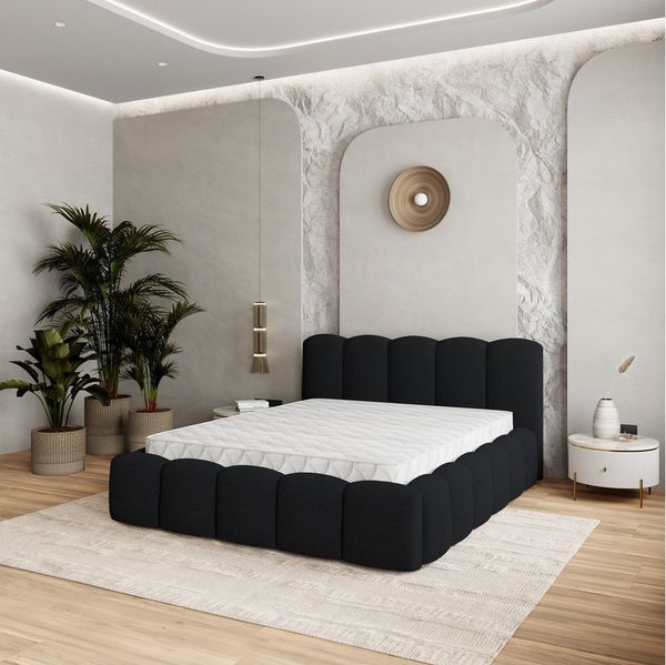 Masseno Polsterbett FALINA 180x200 cm schwarz (mit Bettkasten und Lattenrost)