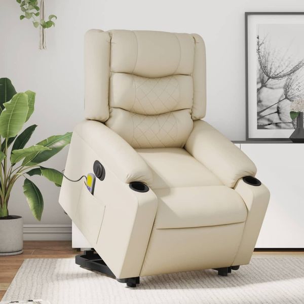 vidaXL Massagesessel mit Aufstehhilfe Elektrisch Creme Kunstleder 3206564
