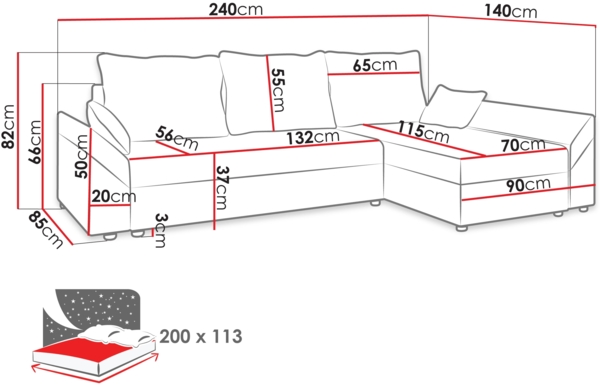 Ecksofa Chione L Cord (Farbe: Poso 22) Bild 6