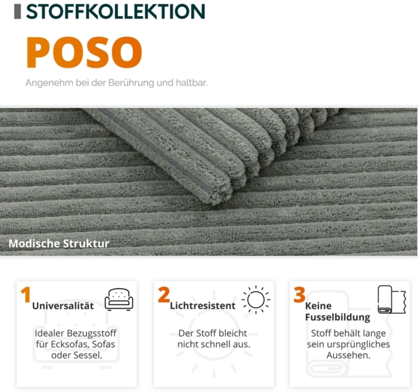 Ecksofa Chione L Cord (Farbe: Poso 22) Bild 8