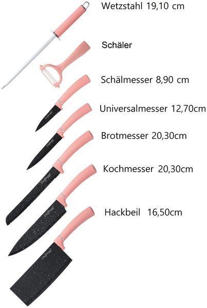 8 tlg Messerset Kochmesser Messerständer drehbar Pink Messer aus Edelstahl Bild 3
