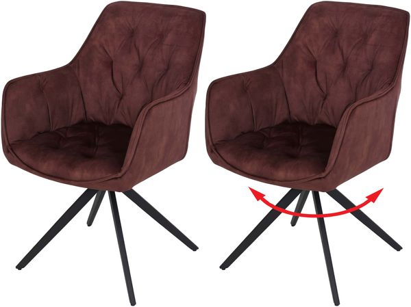 2er-Set Esszimmerstuhl HWC-L80, Küchenstuhl Armlehne drehbar Auto-Return Samt 440g/m² ~ Wildleder-Optik terrakotta-braun