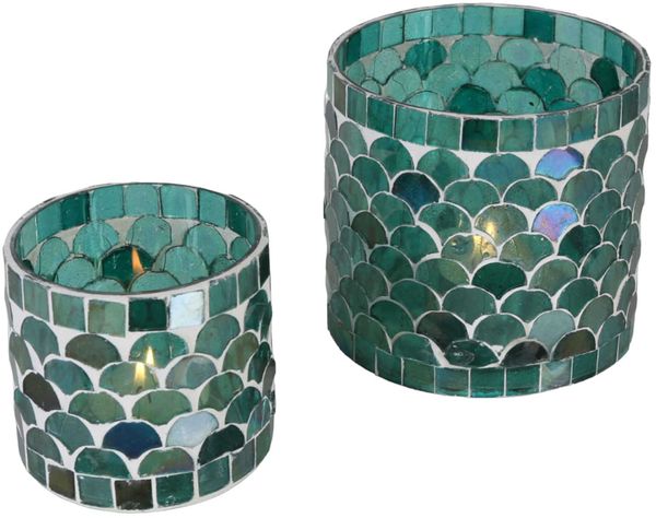 Orientalisches Mosaik Windlicht Athen Grün 2 er Set