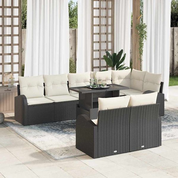 vidaXL Gartensofa-set mit Speicher 9 pcs Schwarz und Creme Poly-Rattan 3348663