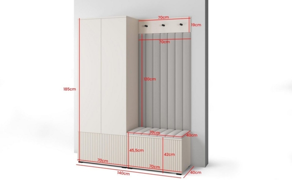 Compleo Garderoben-Set mit Sitbank, 2 Türen, Elegant design, Kaschmir Bild 3