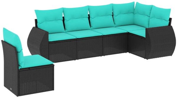 vidaXL 6-teiliges Gartensofa-Set mit Kissen, schwarzes Polyrattan 3221426 Bild 2