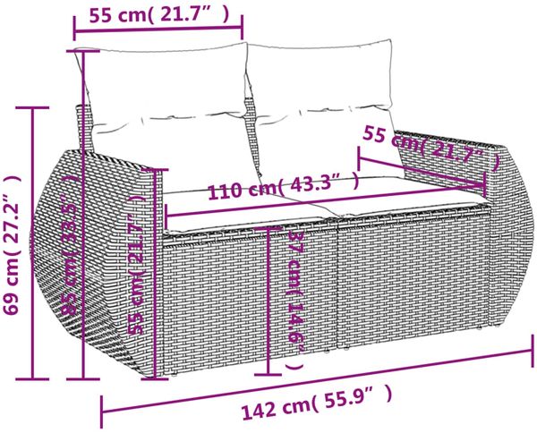 vidaXL 6-teiliges Gartensofa-Set mit Kissen, schwarzes Polyrattan 3221426 Bild 8