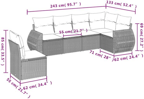 vidaXL 6-teiliges Gartensofa-Set mit Kissen, schwarzes Polyrattan 3221426 Bild 7