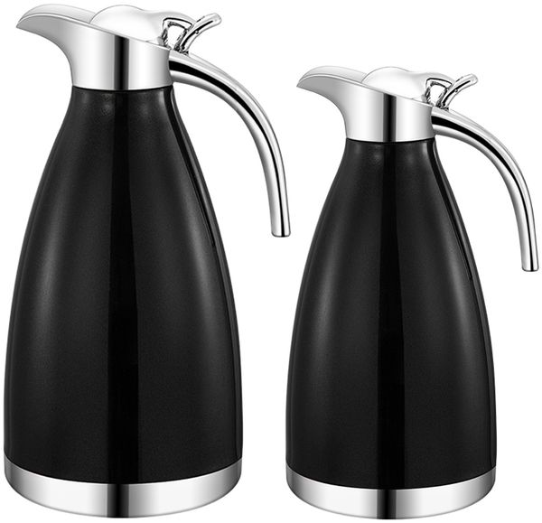 1L+1,5L 2er Set Edelstahl Thermoskanne Isolierkanne Thermosflasche Kaffeekanne Doppelwandig Schwarz