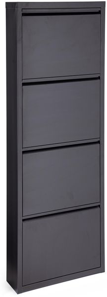 Schuhschrank Nivyne aus Metall, modern mit 4 Fächern, schwarz, schlankes Design für Indoor