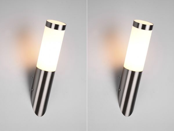 2er Set moderne LED Außenwandleuchten aus Edelstahl in Silber, Höhe 39cm