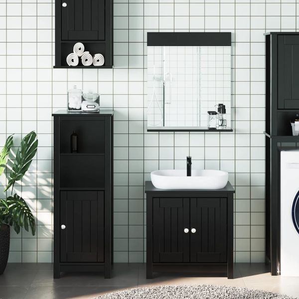 vidaXL 3-tlg. Badmöbel-Set BERG Schwarz Massivholz Kiefer 3206497