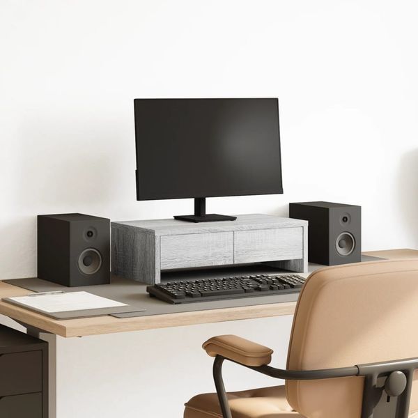 vidaXL Monitorständer mit Schubladen Grau Sonoma 50x27x15 cm 854666