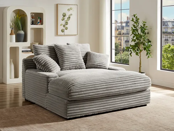 Vente-unique - ESARTO Chaise longue SamtStoff Grau - B 168 cm x H 95 cm x L 163 cm
