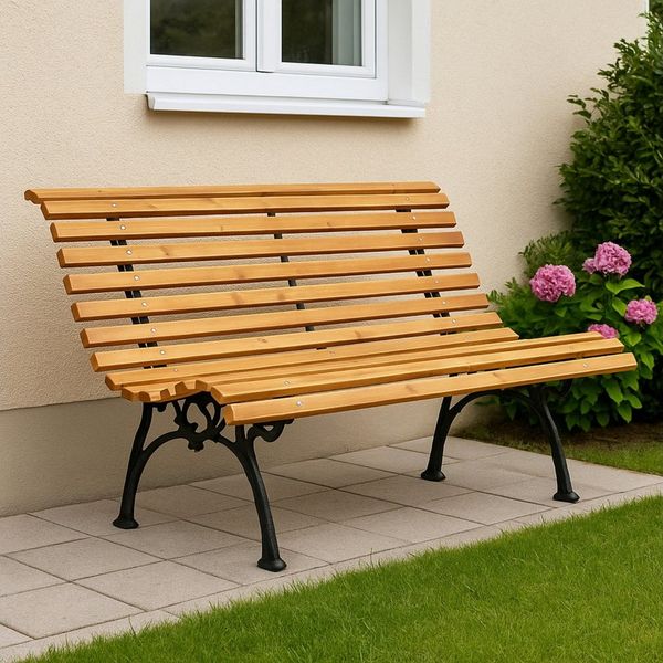 Koopman Gartenbank Parkbank Sitzbank Holz Metall Gusseisen Ergonomisch Muldensitz (1-St), 117x61cm, Holz, Sitzfläche abgerundet, 2-Sitzer, Belastbar 200kg