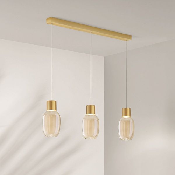 Fabas Luce 3768-48-365 LED Pendelleuchte Lapo 3-flammig in Linie cognac 3000K
