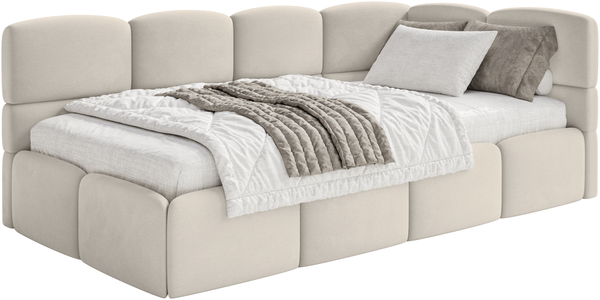 Selsey 'Cloudy' Jugendbett 120 cm, Bettkasten, Velours wasserabweisend, Kopfteil rechts, Hellbeige
