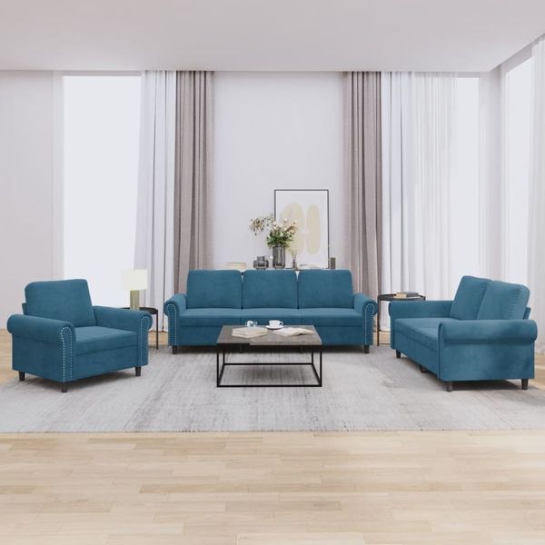 vidaXL 3-tlg. Sofagarnitur mit Kissen Blau Samt 3202179