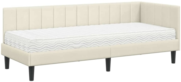 vidaXL Eckbettgestell mit Matratze mit Kopfteil Creme 80 x 200 cm Samt 3393885