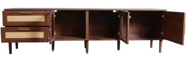 Schrank 180 cm in brauner Holzoptik mit Rattan-Schubladen und Bogen-Glastüren, mit 16-Farben-LED-Beleuchtung Bild 10