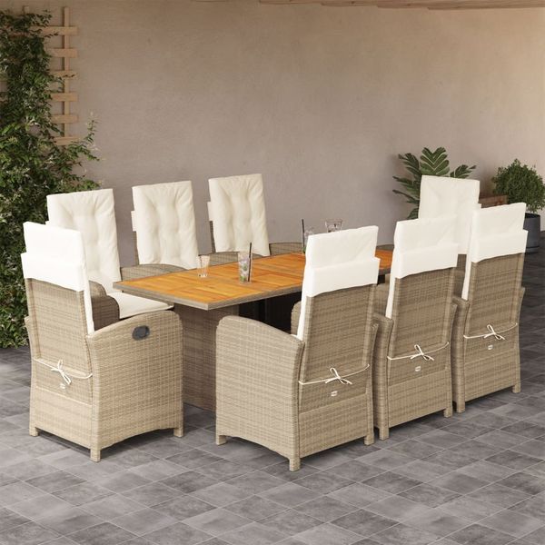 vidaXL 9-tlg. Garten-Essgruppe mit Kissen Beigemischung Poly Rattan 3212286