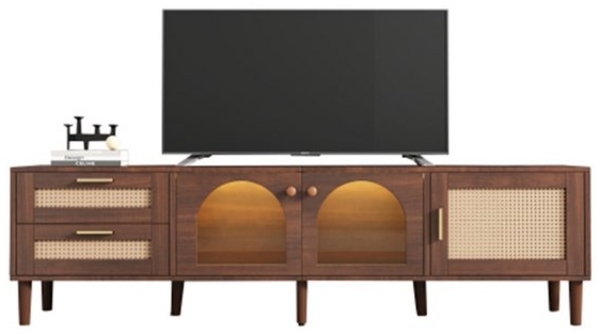 XDeer TV-Schrank TV-Schrank für 80-Zoll-Fernseher – mit 2 Rattan-Schubladen, LED-Beleuchtung,stilvolle Aufbewahrung, TV-Board 180 cm Bild 4