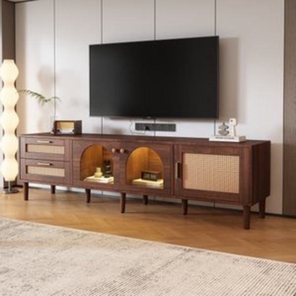 XDeer TV-Schrank TV-Schrank für 80-Zoll-Fernseher – mit 2 Rattan-Schubladen, LED-Beleuchtung,stilvolle Aufbewahrung, TV-Board 180 cm Bild 6
