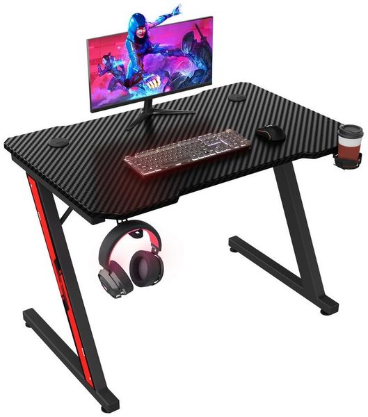 GUNJI Gamingtisch 80/120/140cm Gaming Schreibtisch PC Tisch Z-förmiger (Ergonomischer Gaming Tisch,mit Kopfhörerhaken-ostern geschenke)