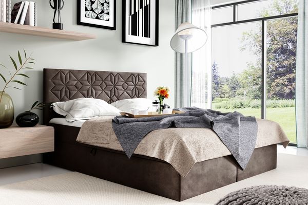 MEBLINI Boxspringbett BORGIO 200x200 cm mit Bettkasten – H4/Braun Samt Polsterbett - Gepolstert Doppelbett mit Matratze und Topper - Polsterbett mit Stauraum - Bett mit Kopfteil – Stauraumbett