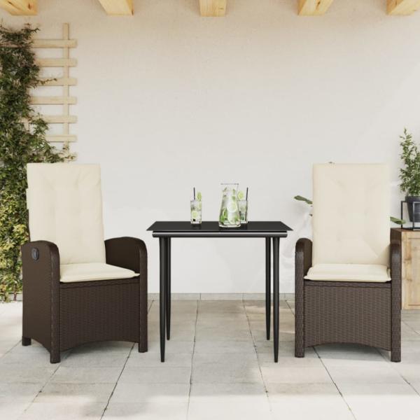 vidaXL 3-tlg. Garten-Essgruppe mit Kissen Braun Poly Rattan 3212330