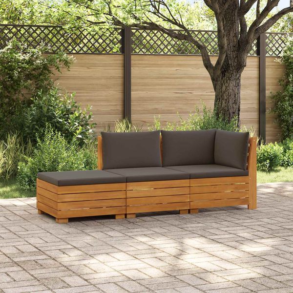 vidaXL Outdoor-Sofagarnitur mit Kissen 3 Stück Braun Massivholz Akazie 3403118