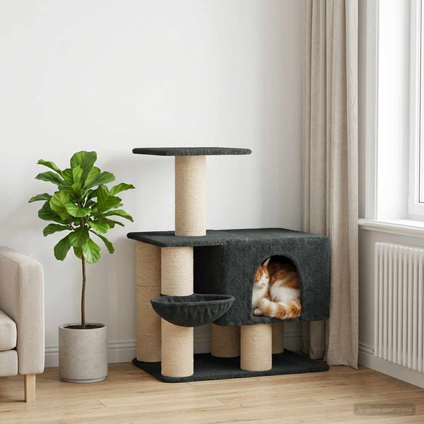 vidaXL Katzennbaum mit Sisal-Kratzsäulen Dunkelgrau 96 cm 42033056
