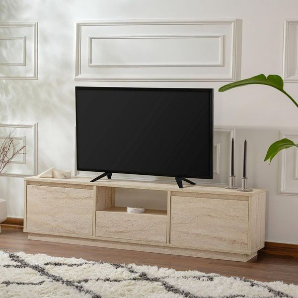 Dmora TV-Schrank Lovere 160 x 29,5 x 42 cm Beige EIN Fach, 3 Türen